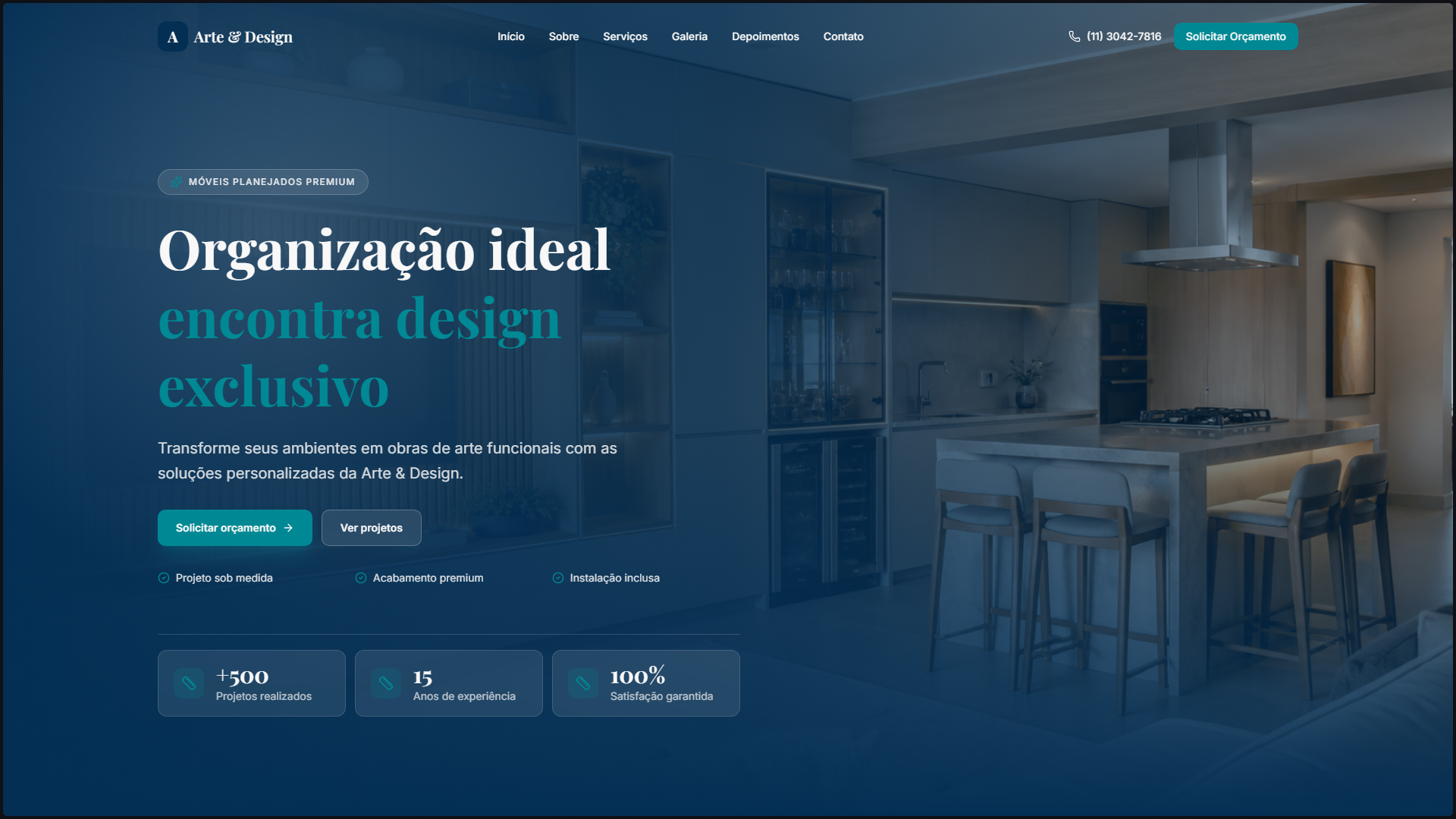 Tela inicial da landing page Arte & Design