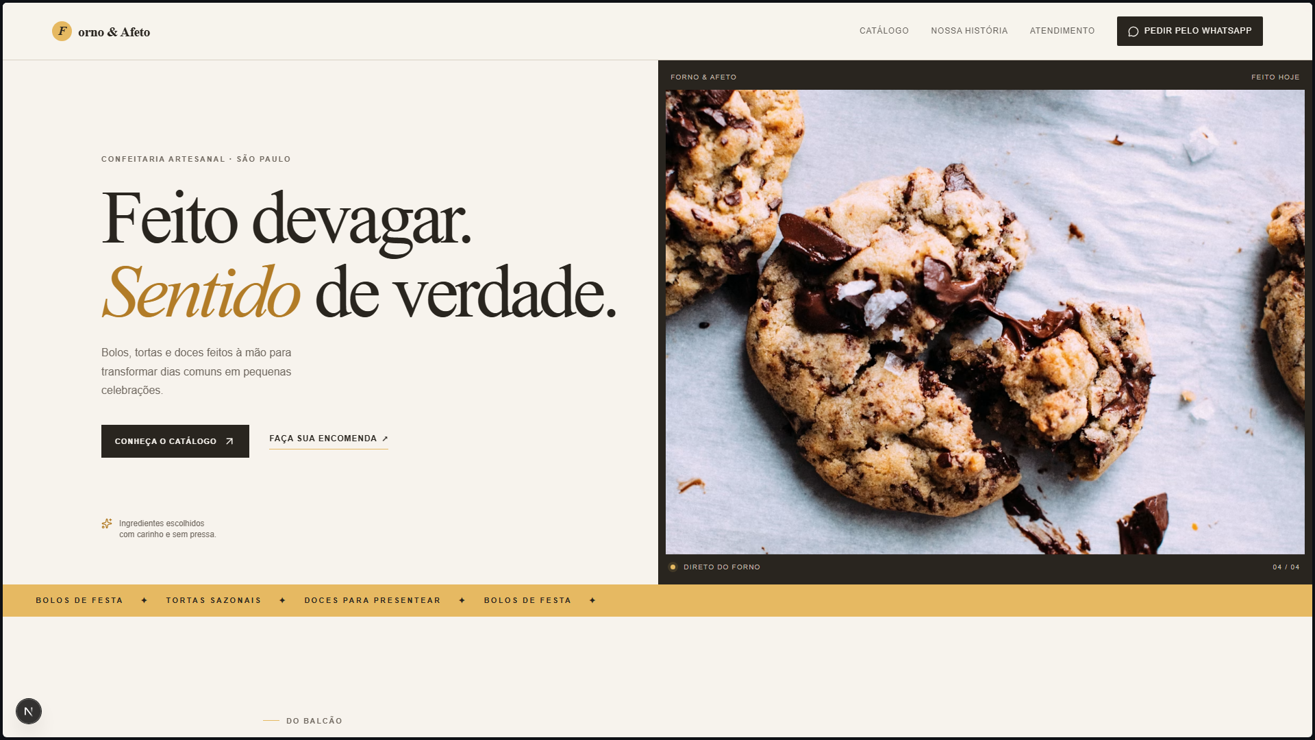 Tela inicial do site Forno & Afeto
