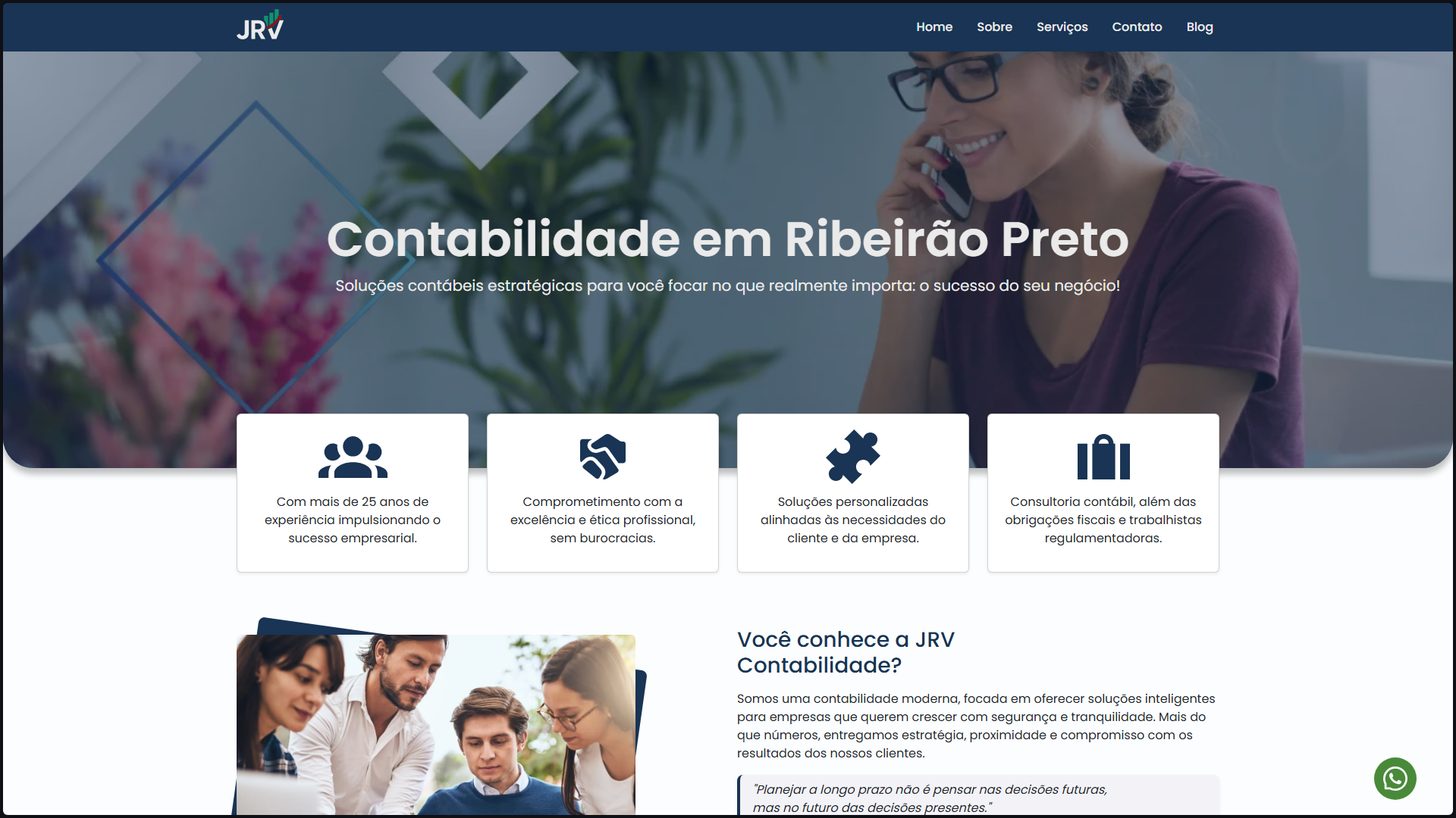 Tela inicial do site JRV Contabilidade