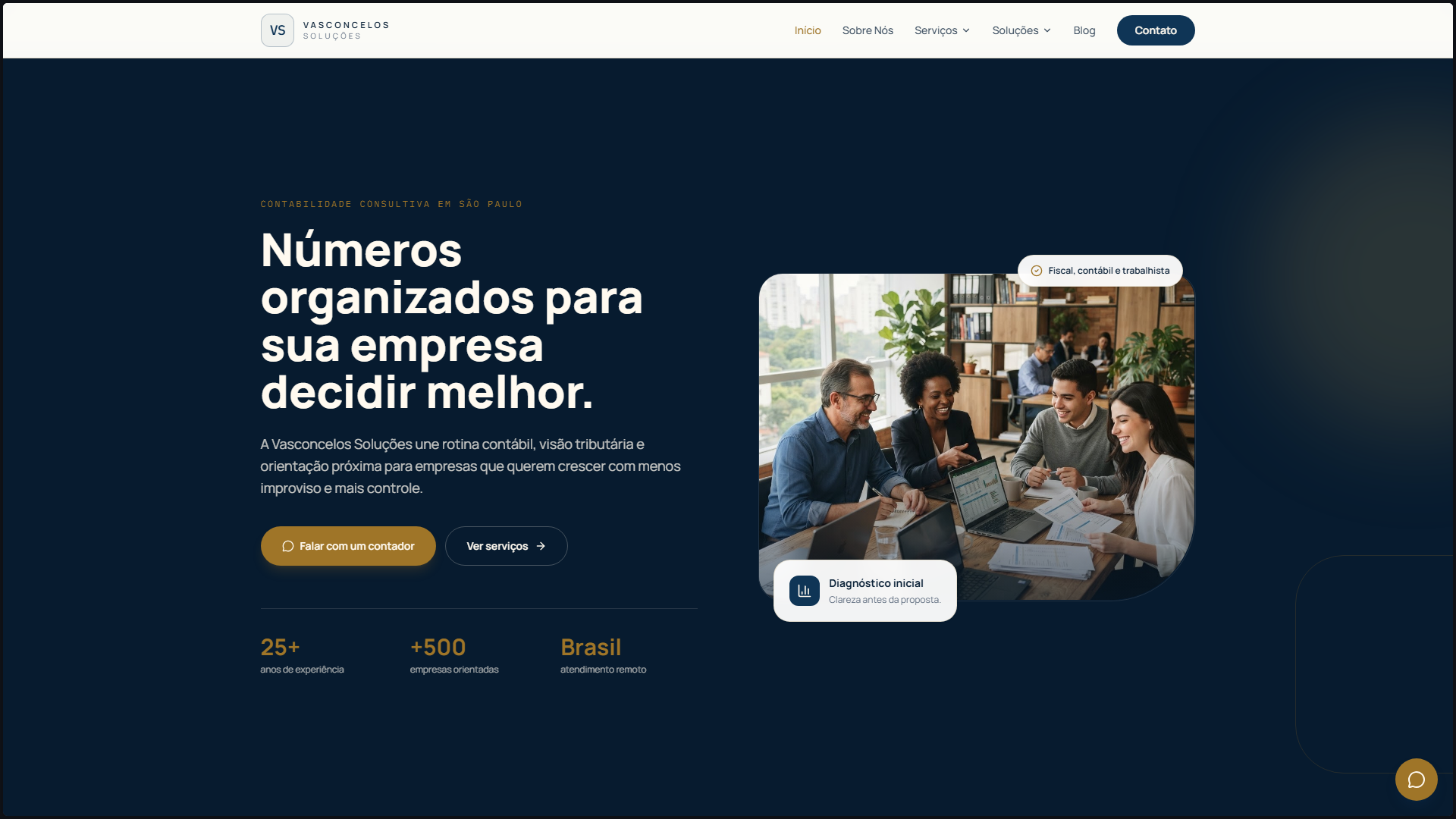 Tela inicial do site Vasconcelos Solucoes